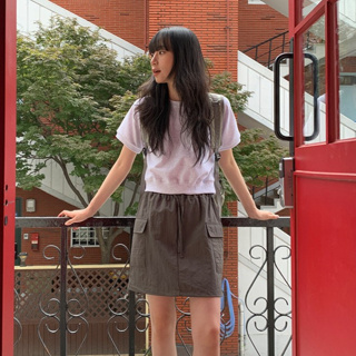 【Codibook】韓國 DAILYJOU 尼龍抽繩鬆緊帶工裝短裙［現貨-深灰色］裙子 女裝