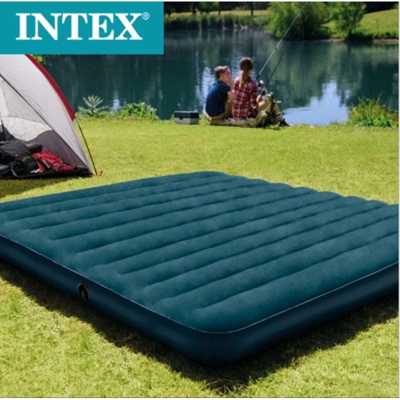 極新 INTEX 植絨充氣床墊 單人加大（綠色）含家用電動打氣機