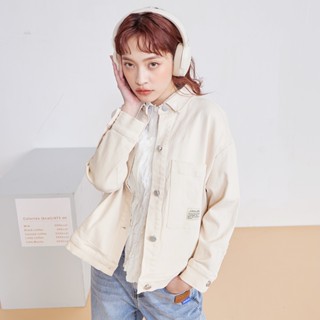 【gozo】➤經典大口袋落肩牛仔外套(米白/粉色 F) | 女裝 修身 休閒
