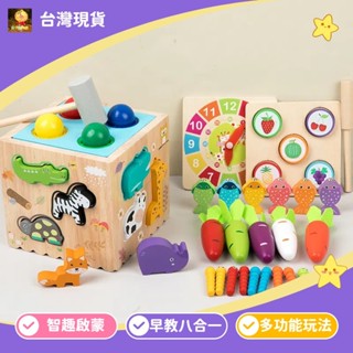 蒙式八合一木製敎具玩具 兒童益智玩具 幼兒園教具 多面體玩具 拔蘿蔔 配對認知 多維啟蒙感官訓練 木製玩具
