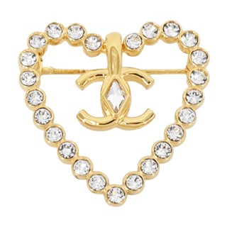 CHANEL 經典雙C LOGO水鑽飾邊愛心造型胸針(金色)｜100%原廠真品｜JS Maxx官方旗艦館