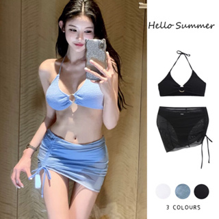 Hello Summer現貨快速出貨❤️性感中空爆乳比基尼網紗裙泳衣套裝 2201