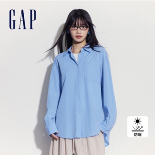 Gap 女裝 Logo防曬翻領長袖襯衫-藍色(510289)