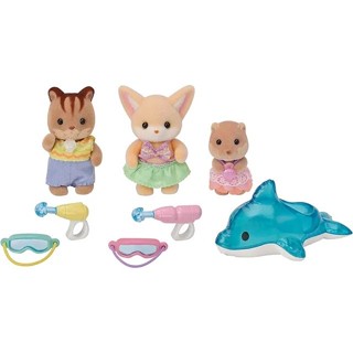 Sylvanian Families日本森林家族 幼稚園玩水好朋友組(松鼠 狐狸 小熊 海豚 水槍*2 蛙鏡*2)家家酒