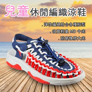 DIADORA迪亞多那 兒童休閒編織涼鞋 童鞋 時尚 束扣 彈性 輕量 緩衝 吸震 耐磨 藍白紅 藍黃 白粉藍 藍粉