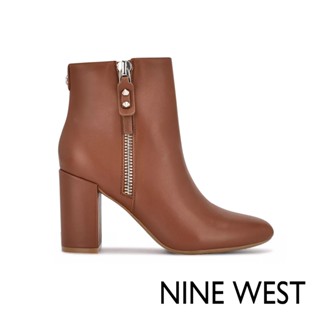 【NINE WEST】TAKES 9x9粗跟高跟短靴/踝靴-焦糖棕