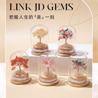 玻璃罩生命樹水晶碎石工藝品天然水晶發財樹許願瓶招財擺件消磁石白水晶黃水晶粉水晶七彩水晶樹能量禮物
