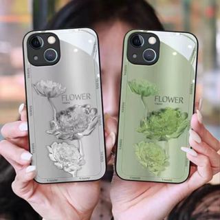 iphone 15promax 15plus 15pro 14pro 13 12 11 XR X綠色花朵玻璃手機殼