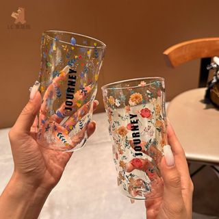 【LC】法式少女紫茉玫瑰高硼矽耐熱玻璃杯家用水杯早餐牛奶咖啡杯啤酒杯