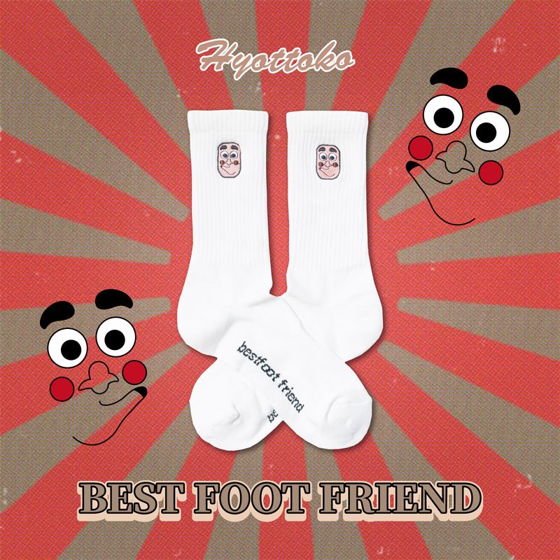 BEST FOOT FRIEND BF24009-WH HYOTTOKO 火男面具 中筒襪 小腿襪 (白色) 化學原宿