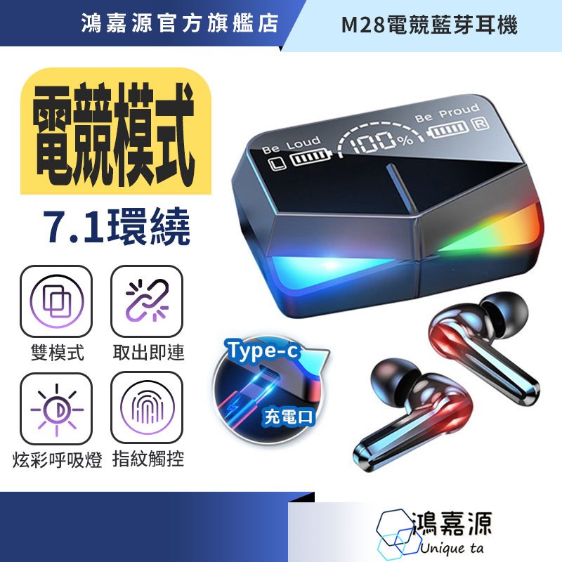 鴻嘉源 M28 電競藍芽耳機 適用蘋果/安卓等裝置 360度環繞音效 無線耳機 藍芽耳機 遊戲耳機 立體聲重低音 抗噪