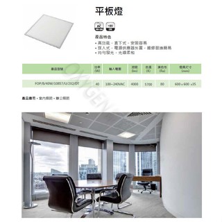 【億光】EVERLIGHT LED 直下式平板燈 2"x2" 白光 40W 全電壓 辦公室 商業照明 輕鋼架