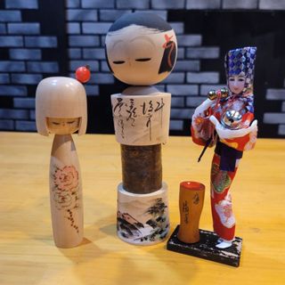 ◖七福商販◗ 臺灣現貨｜日本製 日系木偶娃娃組合 和服人偶擺飾 木娃娃 藝妓 和服 鈴噹 昭和 718