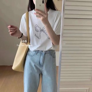 【Fee現貨5色】蝴蝶結短袖棉質T恤🔥女上衣 女T恤 短袖 棉T 顯瘦上衣 韓系穿搭 女生夏季上衣 夏裝