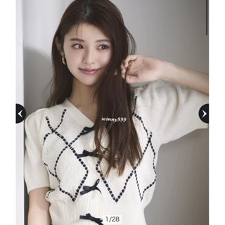 現貨♡95新！Rirandture 今年新款 官網完售 甜美可愛赫本風手工編織緞帶立體蝴蝶結鏤空薄針織上衣 白色 淺藍色