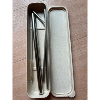 【全新未使用】小麥桔桿餐具收納盒+環保吸管/不鏽鋼吸管3款+吸管專用清潔刷