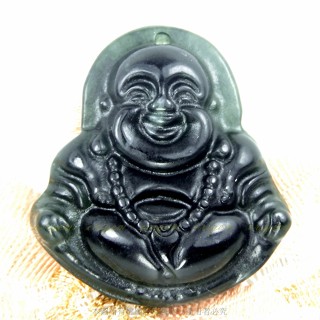 珍珠林~歡喜彌勒佛玉珮~天然新疆墨玉~彌月最佳禮品(附贈中國結紅繩)#374