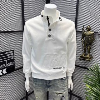 𝒚𝒐𝒖𝒓® 𝒔𝒕𝒖𝒅𝒊𝒐|韓國復古 尼龍抽繩 英文刺綉 寬鬆 純棉上衣 素色 立領設計感 輕奢風 秋款 品質 T賉 76