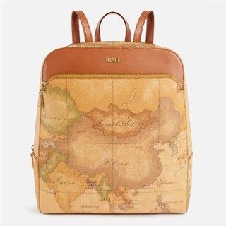 【Alviero Martini 義大利地圖包 】經典方型後背包26cm-地圖黃