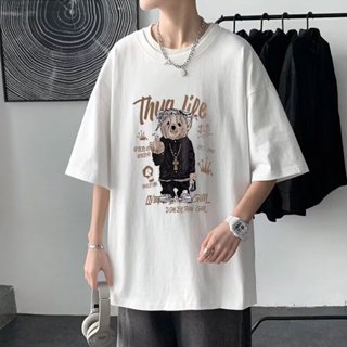 【大尺碼】M-8xl大碼男裝短袖T恤 圓領t恤 可愛卡通熊短袖 情侶款 ins潮牌 寬鬆上衣 oversize短袖上衣
