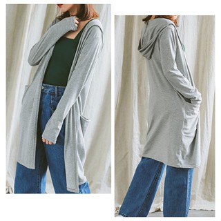 「M~XL。臺灣現貨」4色 開襟長版連帽外套 (O1009)