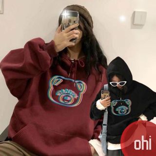 【ohi】帽T 大學T 慵懶風刷毛刷毛 oversize連帽上衣 刷毛款 印花衛衣 長袖 情侶大學T GHL3240