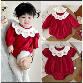 ❤️臺灣現貨❤️紅色包屁衣 長袖包屁衣 短袖包屁衣 領子 嬰兒衣服夏裝包屁衣新生滿月服女寶寶歲禮服公主哈衣爬服春秋服