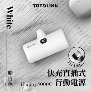 TOTOLINK 20W Type-C PD快充 直插式行動電源 口袋電源 免傳輸線 尾插 加長充電頭 迷你型充-皓白色
