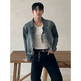【 Gshop.】復古水洗牛仔夾克男秋季寬鬆短款外套韓版小眾翻領上衣