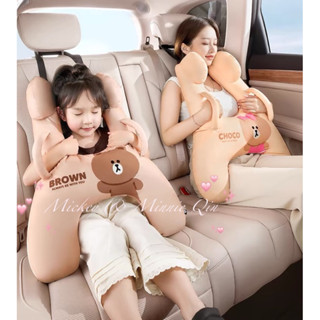 💫新款💫Line熊大 熊美汽車車用睡覺枕，兒童安全帶靠枕/抱枕，前後睡覺枕，兒童大人皆可使用