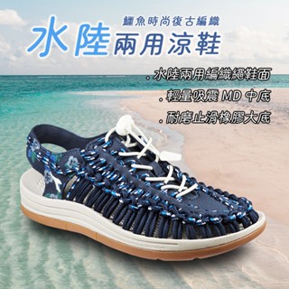 DIADORA迪亞多那 水陸兩用編織涼鞋 女鞋 簡約 時尚 休閒 好穿脫 束扣 彈性 輕量 吸震 耐磨 防滑 深藍 灰粉