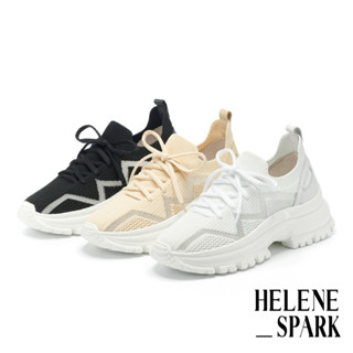 小白鞋/白色運動鞋 HELENE SPARK 線條飛織厚底休閒鞋61S113 -白 （尺寸37）（全新）