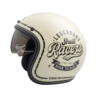 【THH】贈抗UV鏡片 安全帽 T-383A+ Racers 象牙白 亮面 內鏡 復古帽 半罩帽 3/4罩 383｜耀瑪