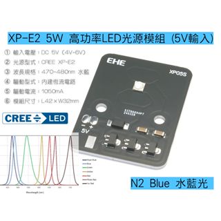 EHE】CREE XPE2 475nm水藍光5W高功率LED光源模組(5V輸入)內建恆流。適水族缸爬蟲缸照明光源改裝應用