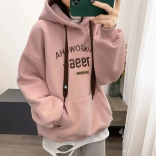 連帽上衣 加絨抓絨加厚 保暖大學T 秋冬上衣M-3XL 加絨加厚連帽衛衣女秋冬刺繡爆版寬鬆套頭.116015