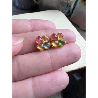 《pei nung私藏翡翠》925銀古法銀鍍金配件鑲嵌天然彩虹碧璽四葉草潘朵拉.萬用臺配飾DIY（兩色任選）