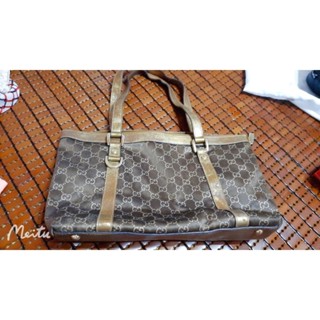 義大利古馳Gucci 絲綢緞面古金布料配真皮背帶肩揹包