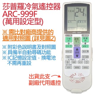 莎普羅 SAPORO 冷氣遙控器 ARC-999F (萬用設定型)
