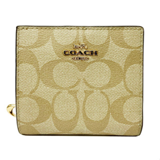 【COACH】C LOGO字母C拉鍊零錢袋鈔票短夾(卡其/米白)