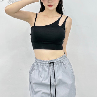 【Fee現貨8色】造型斜肩帶修身顯胸背心 Bra top🔥小可愛 短版上衣 顯胸上衣 斜肩背心 韓系女裝