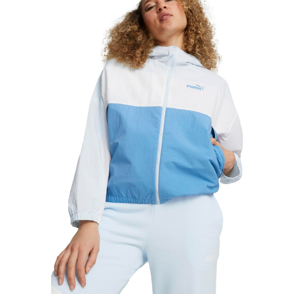 PUMA Style Outerwear 女風衣外套 67537227 淺藍白 防潑水 連帽 排汗透氣 防風 歐規 寬鬆