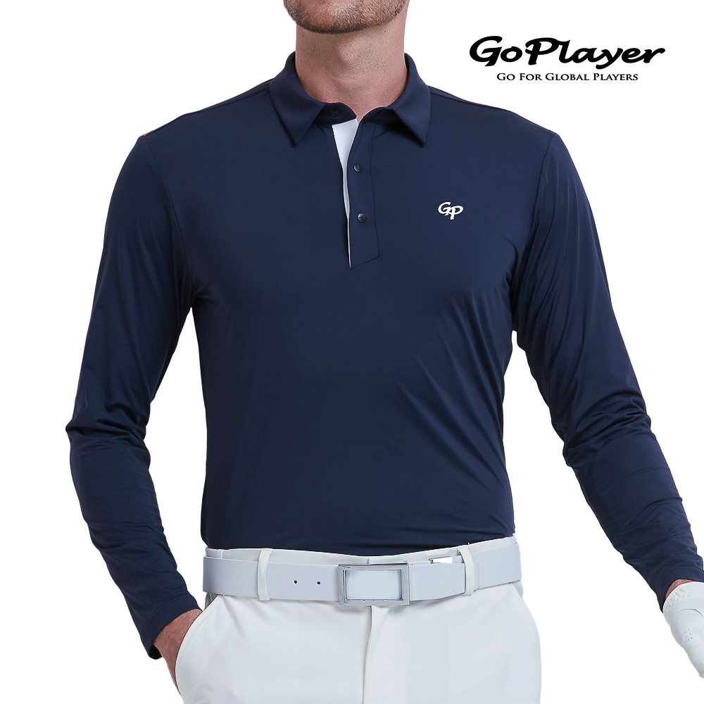 【GoPlayer】男彈性快乾長袖上衣(藏青.紅) (高爾夫短袖T恤球衫 Polo運動排汗速乾Golf球衣)