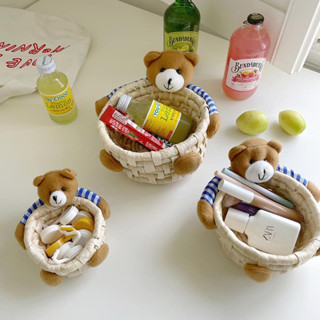 (全館臺灣現貨)🧸韓國Ins小熊造型手工編織收納籃