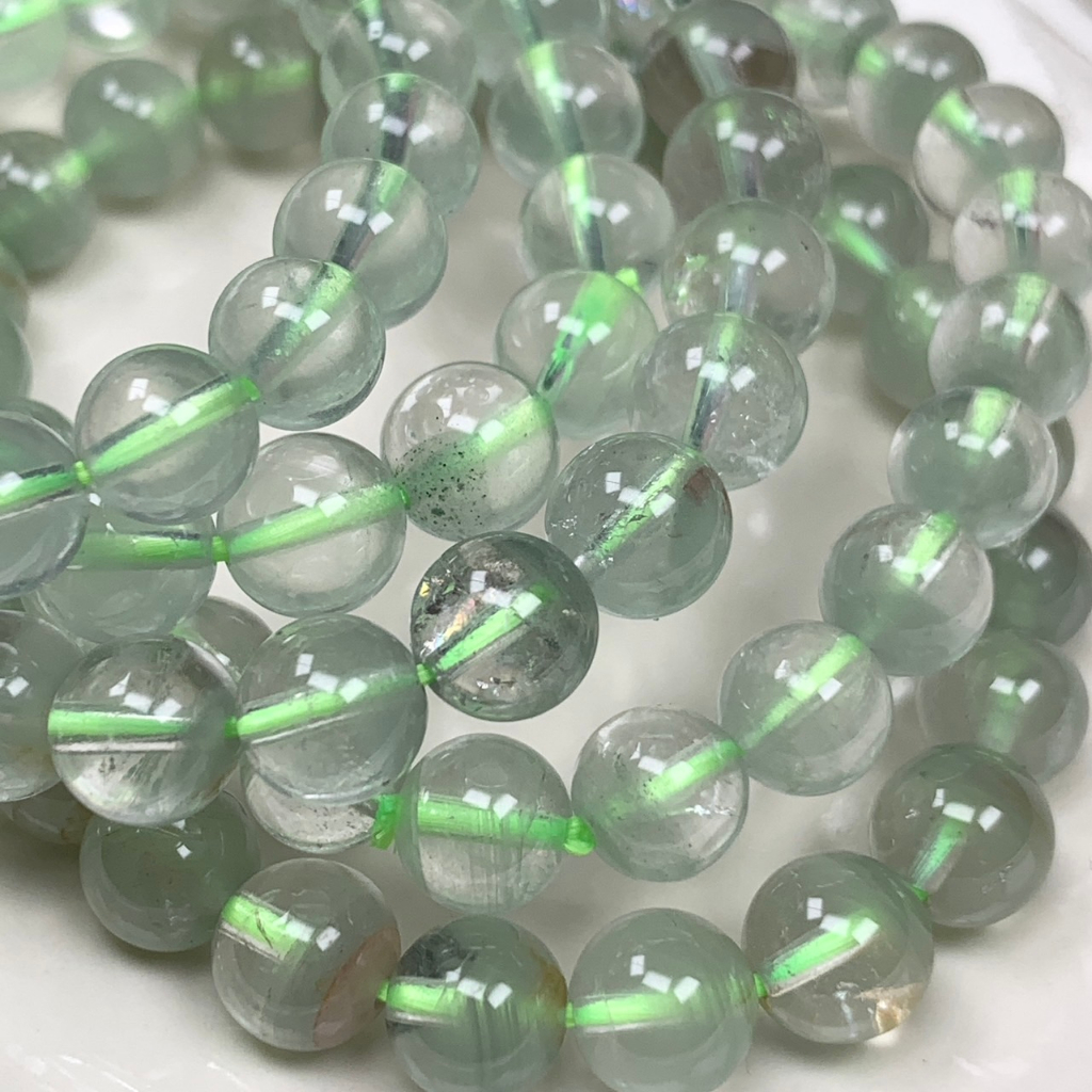 【水晶晶的窩】翠綠 幽靈 水晶 天然 圓珠 手串 DIY