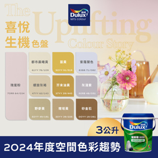 【Dulux得利】A991 竹炭健康居除甲醛乳膠漆 2024年度精選色系-喜悅生機色盤 電腦調色（3公升裝）｜客製化調色