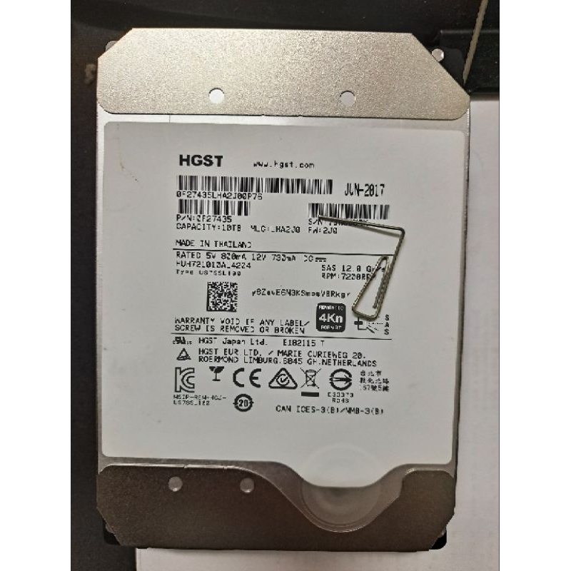 SAS介面 一般電腦不能使用10TB HGST HUH721010AL4204 7200轉12GB/s