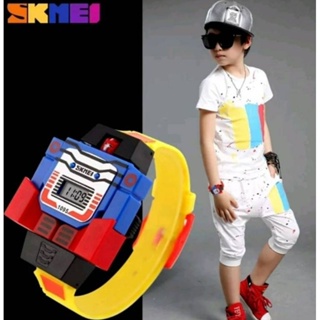 SKMEI 男童LED數位電子錶 可動變形機器人／藍色款