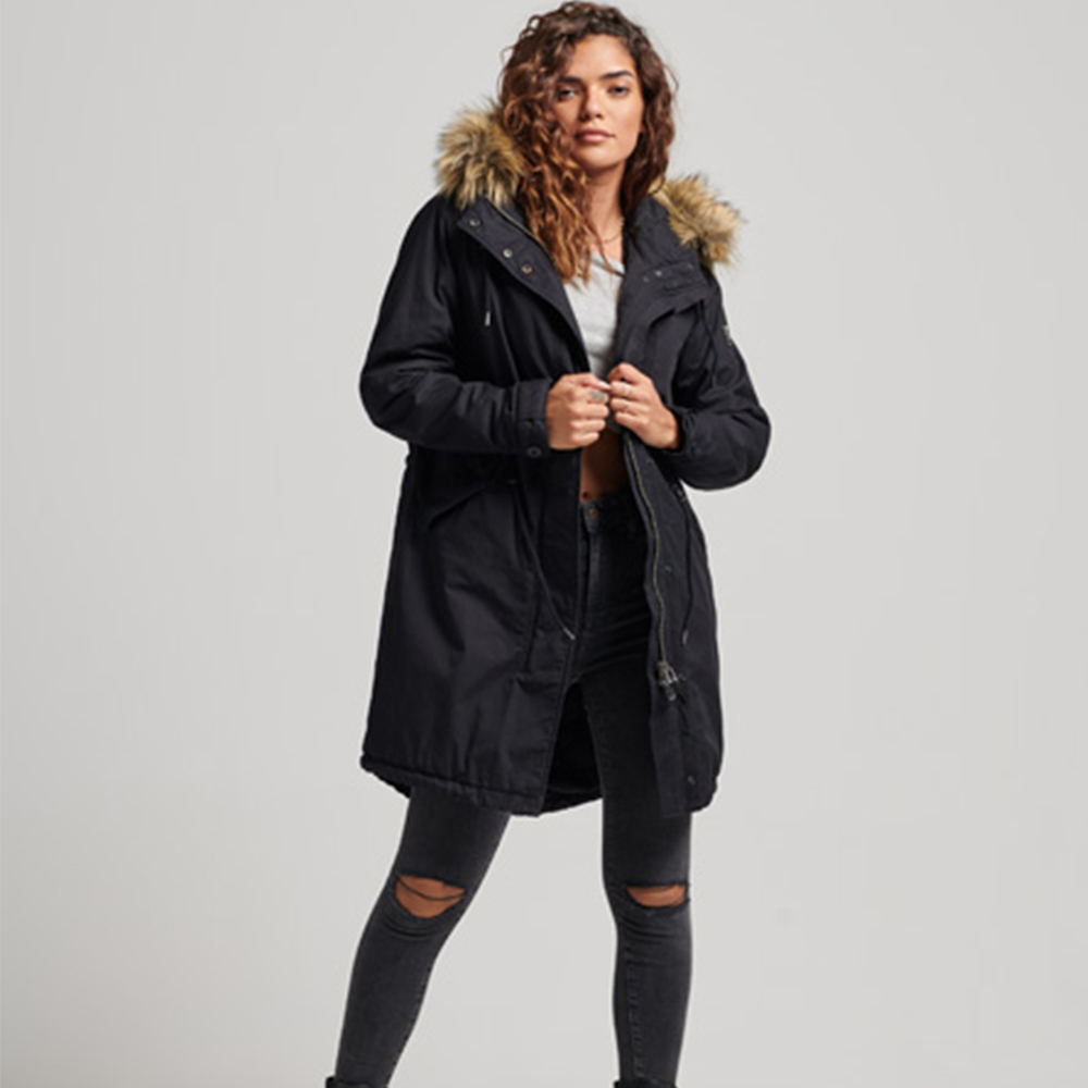 【Superdry】女裝 保暖外套 Military Parka 黑