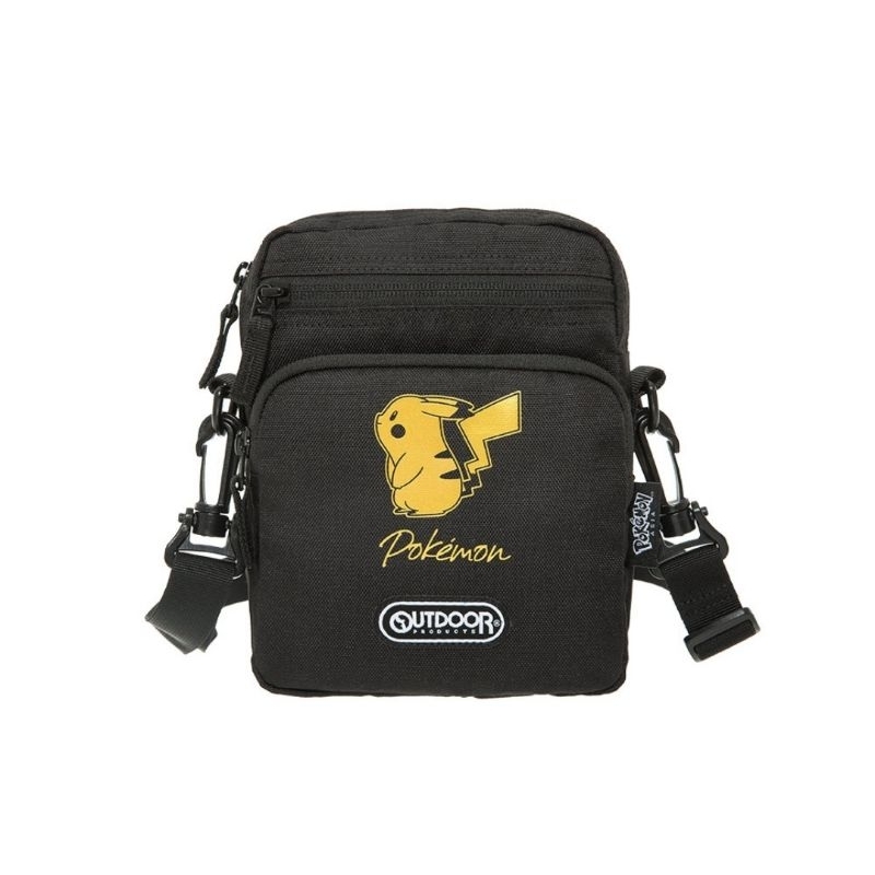 【OUTDOOR】寶可夢Pokémon聯名款-金典皮卡丘直式側背包-黑色