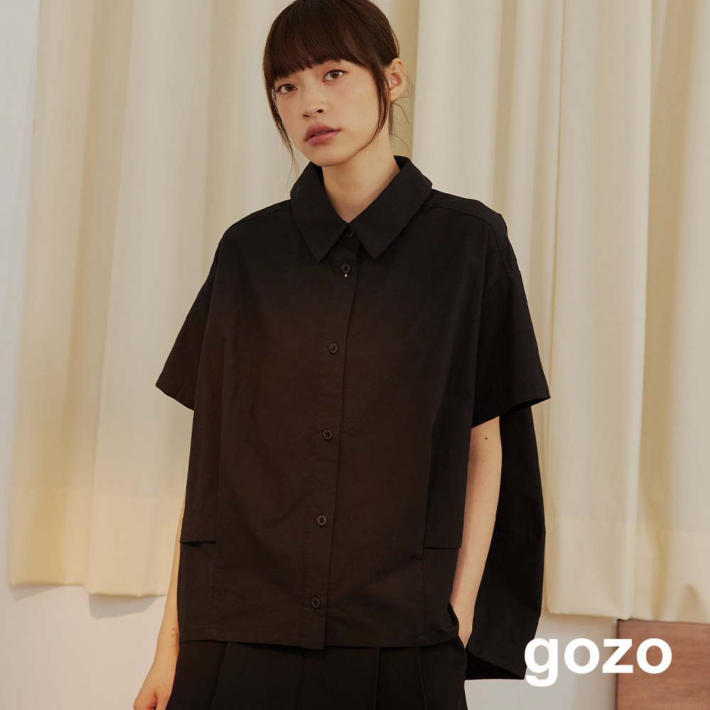 【gozo】gozowithyou剪接繭型短袖襯衫(黑色/粉色/淺卡其_F) | 女裝 修身 百搭